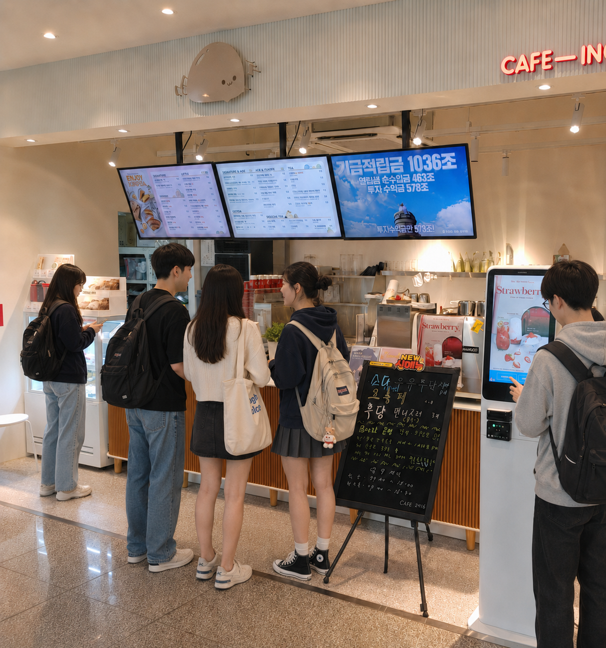 대학가 카페 디지털 사이니지 이미지
